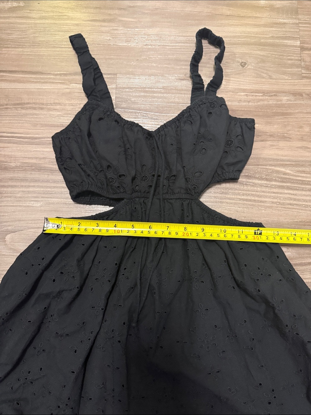 American Eagle Eyelet Cutout Babydoll Mini Dress XS Black 100% Cotton - Picture 11 of 15